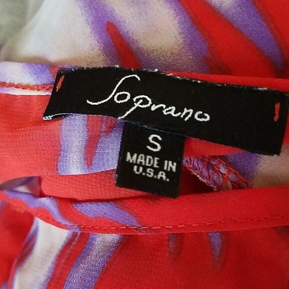 Soprano Women's Sheer Short Sleeve Blouse Red White Purple Sz Small Lightweight - Picture 3 of 3